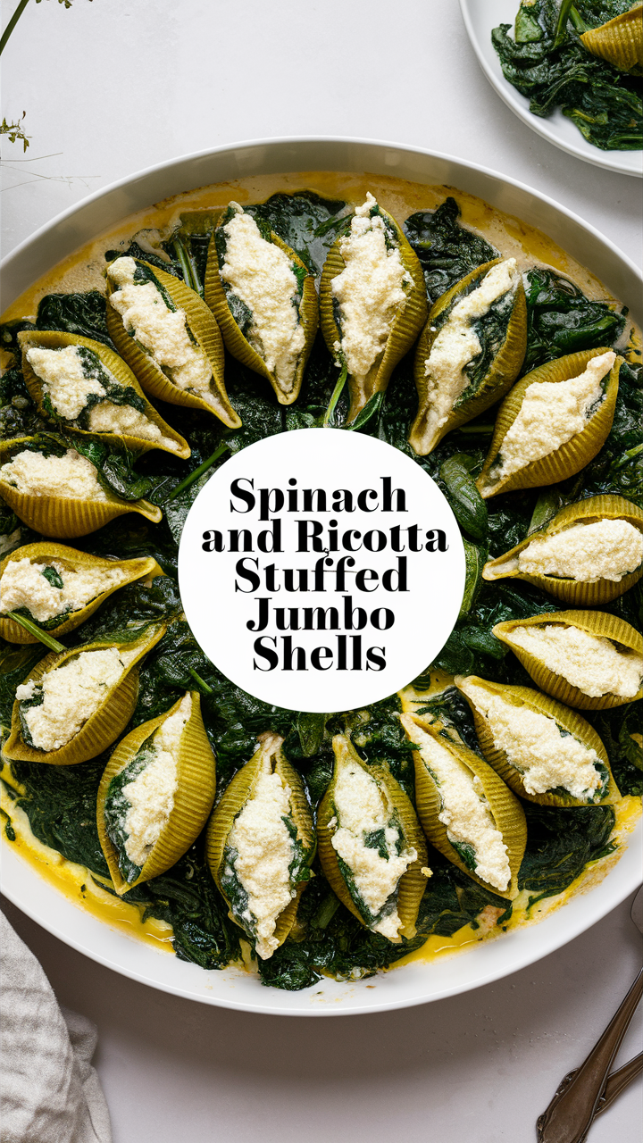 Spinach ricotta jumbo shells , 
spinach ricotta stuffed pasta shells , 
ricotta spinach jumbo shells , 
stuffed jumbo shells recipe , 
jumbo shells spinach ricotta