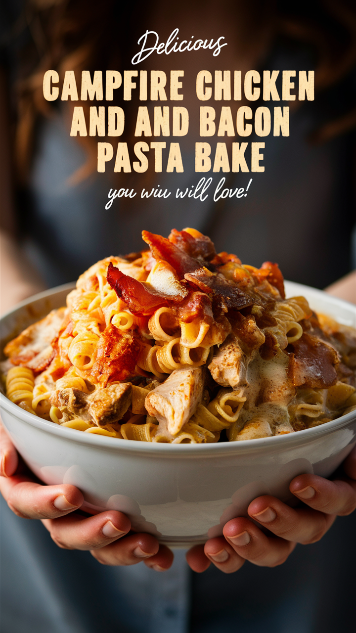 Chicken pasta bake, Bacon pasta bake, Campfire cooking, Outdoor cooking, Pasta recipes