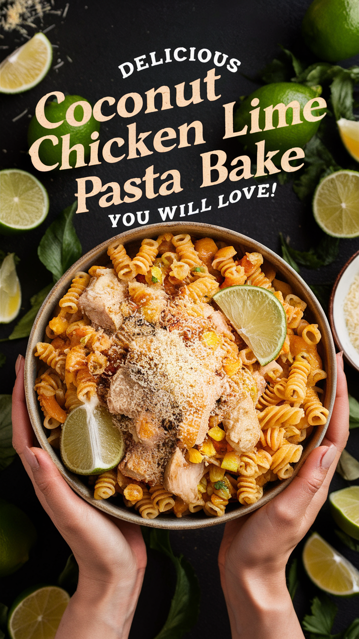 Coconut chicken pasta bake, Lime chicken pasta recipe, Coconut lime pasta bake, Chicken lime pasta casserole, Coconut lime pasta casserole