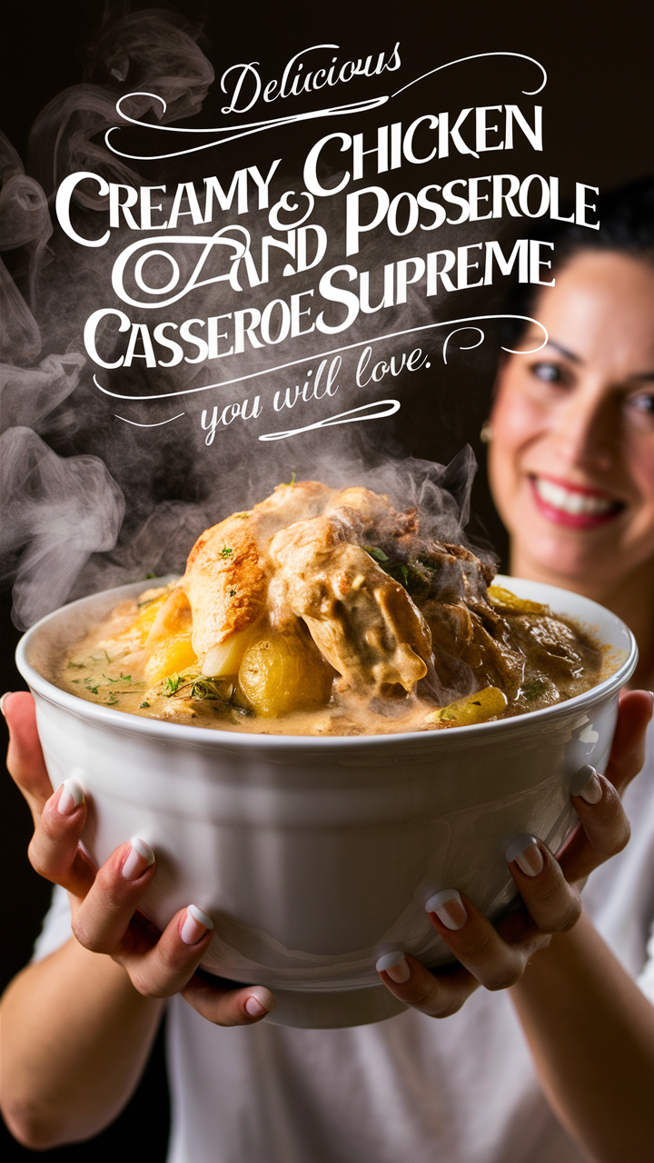 Creamy chicken casserole, Potato casserole, Chicken potato bake, Creamy chicken bake, Casserole supreme