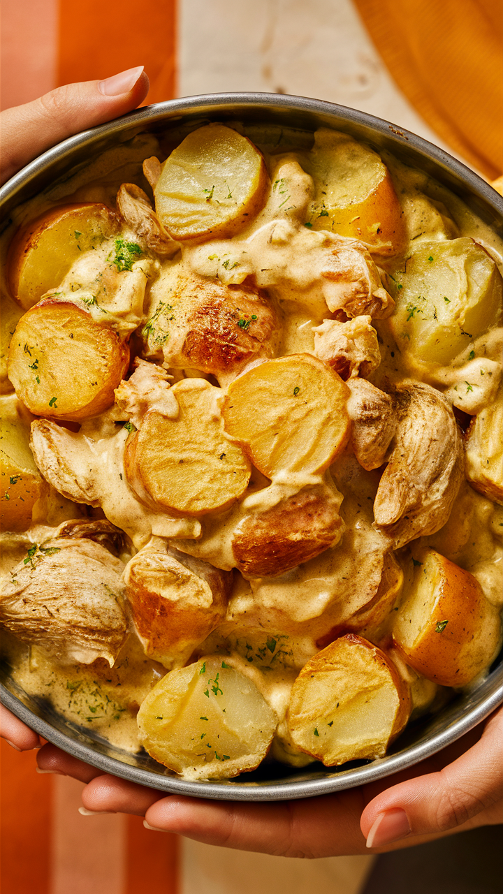 Chicken casserole recipe, cream sauce recipe, easy potato casserole, creamy chicken bake, delicious casserole dish