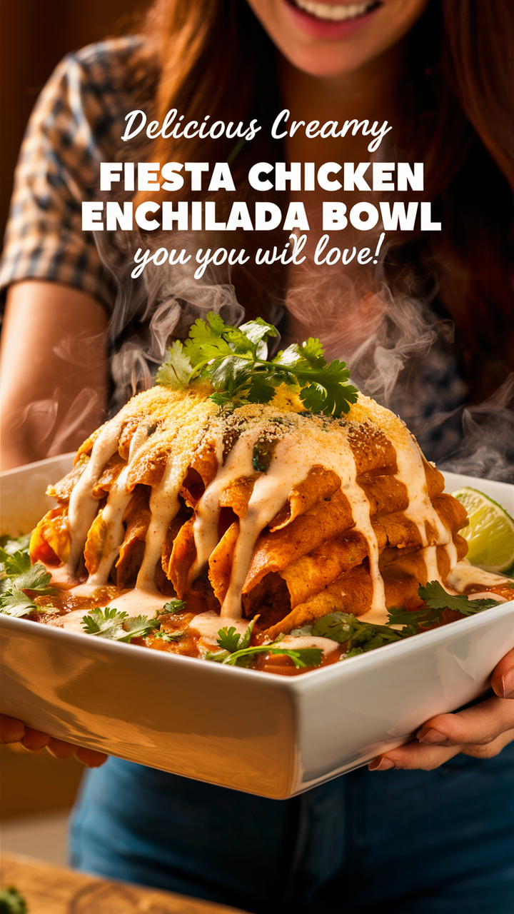 Creamy chicken enchilada, chicken enchilada bowl, creamy chicken recipe, fiesta chicken recipe, enchilada dinner recipe