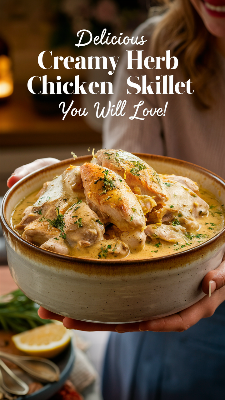 Creamy herb chicken recipe, Lemon herb chicken skillet, Creamy lemon chicken skillet, Herb lemon chicken breasts, Lemon herb chicken dinner