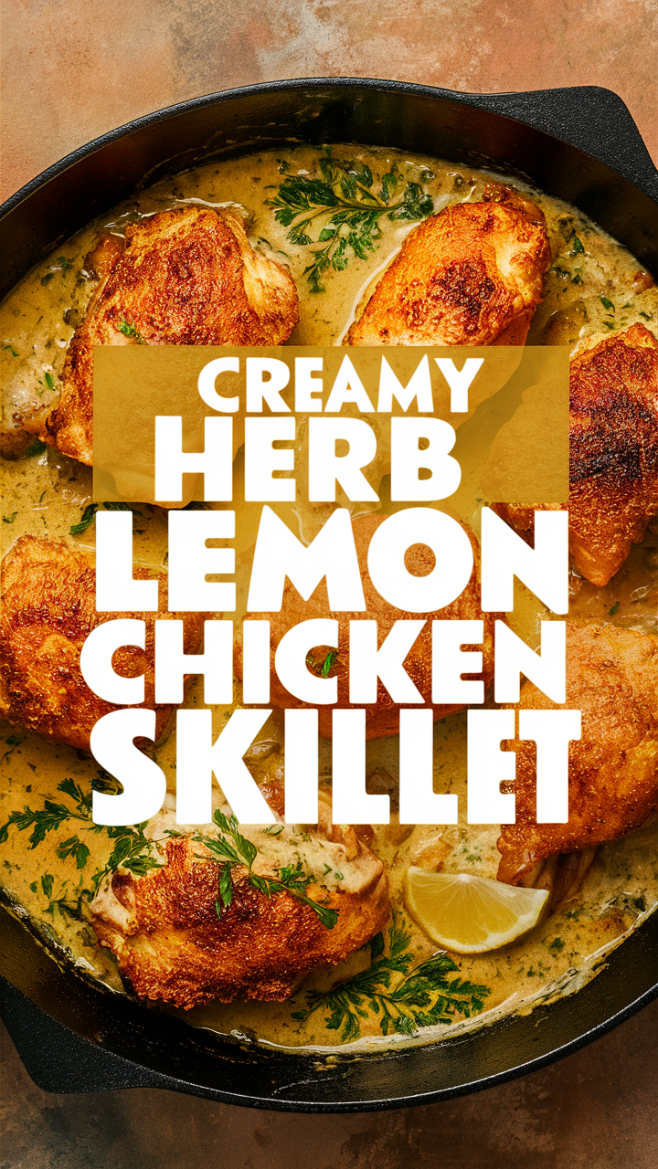 Creamy herb chicken recipe, Lemon herb chicken skillet, Creamy lemon chicken skillet, Herb lemon chicken breasts, Lemon herb chicken dinner