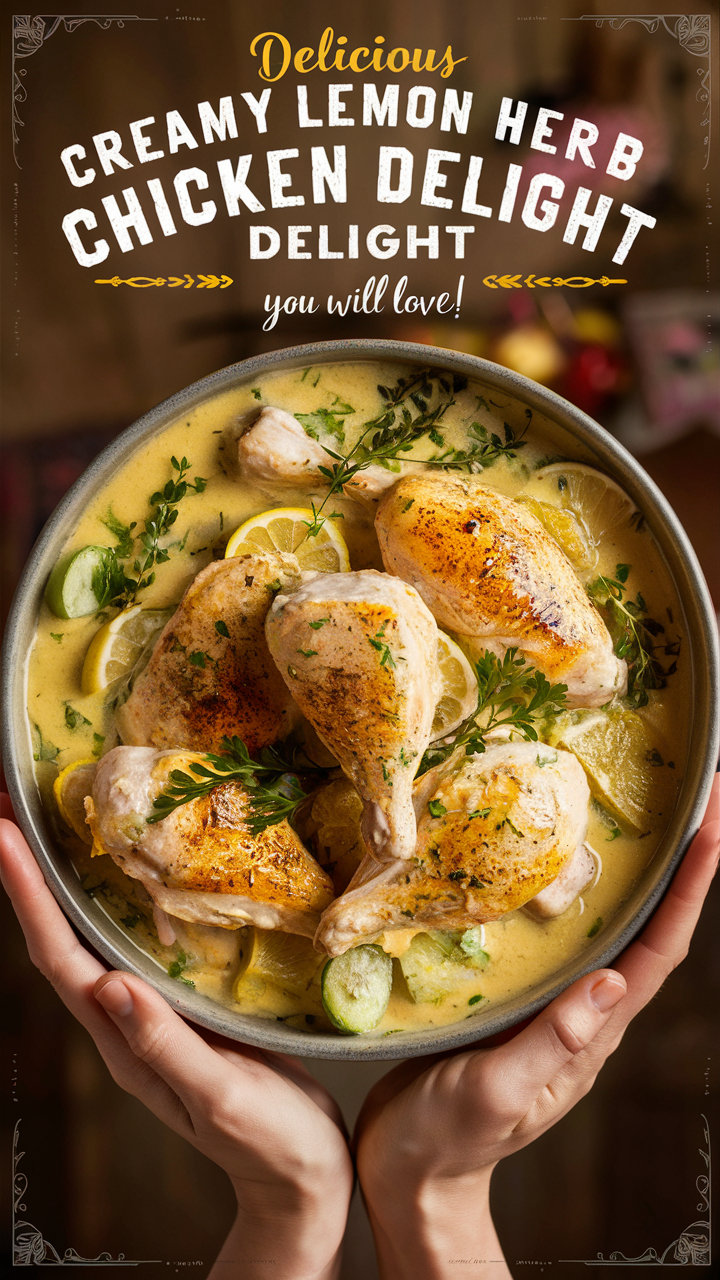 Lemon herb chicken recipe, Creamy chicken dish, Herb-infused chicken, Lemon herb cream sauce, Chicken delight recipe