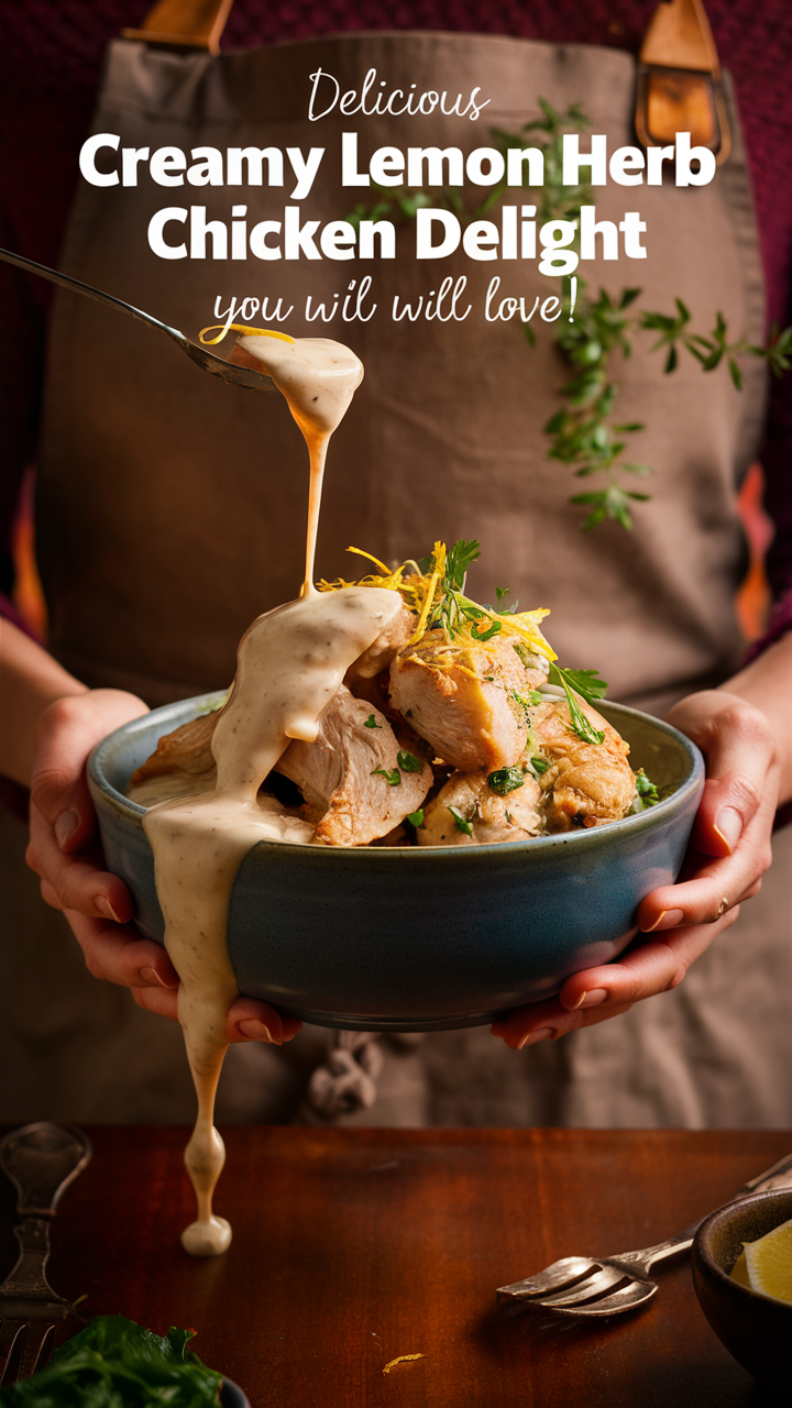 Lemon herb chicken recipe, Creamy chicken dish, Herb-infused chicken, Lemon herb cream sauce, Chicken delight recipe