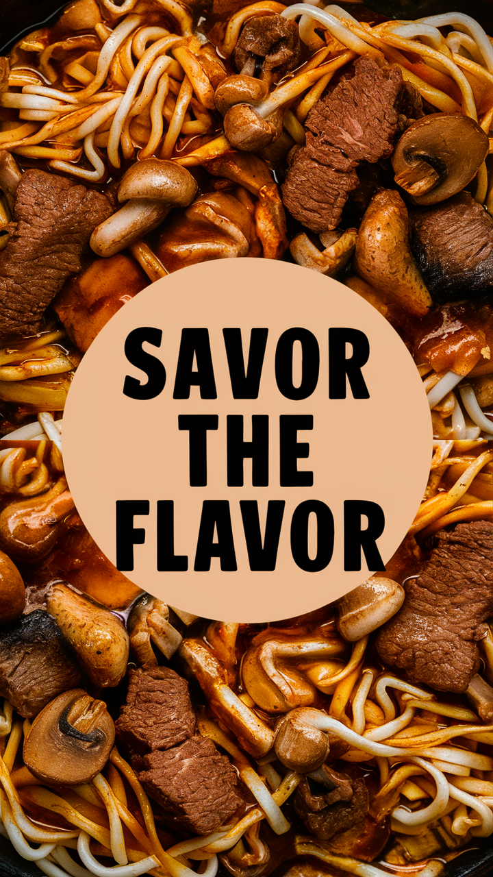 Beef noodle recipe, Beef noodle stir fry, Mushroom noodle dish, Savory noodle meal, Mushroom beef noodle stir fry