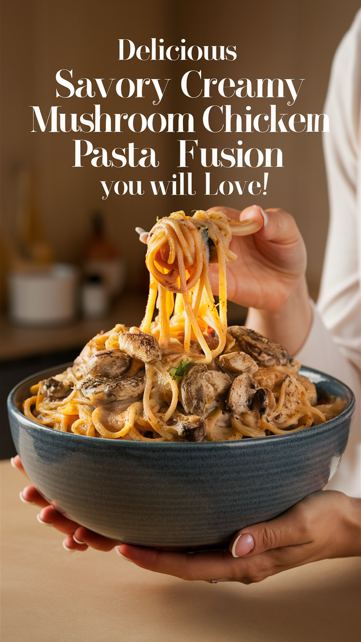 Savory chicken pasta, Creamy mushroom chicken, Pasta fusion recipe, Homemade creamy pasta, Delicious mushroom pasta