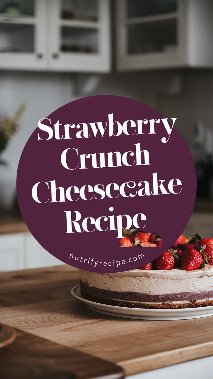 Strawberry cheesecake recipe, Cheesecake with strawberry crunch, Strawberry crunch dessert, Crunchy strawberry cheesecake, Strawberry crust cheesecake