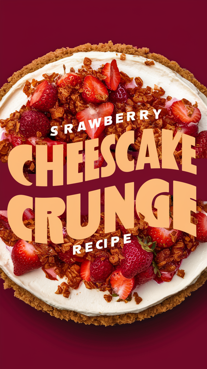 Strawberry cheesecake recipe, Cheesecake with strawberry crunch, Strawberry crunch dessert, Crunchy strawberry cheesecake, Strawberry crust cheesecake
