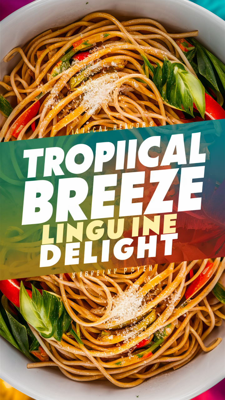Tropical pasta recipe, Exotic linguine dish, Tropical cuisine delight, Delicious pasta creation, Island-inspired linguine