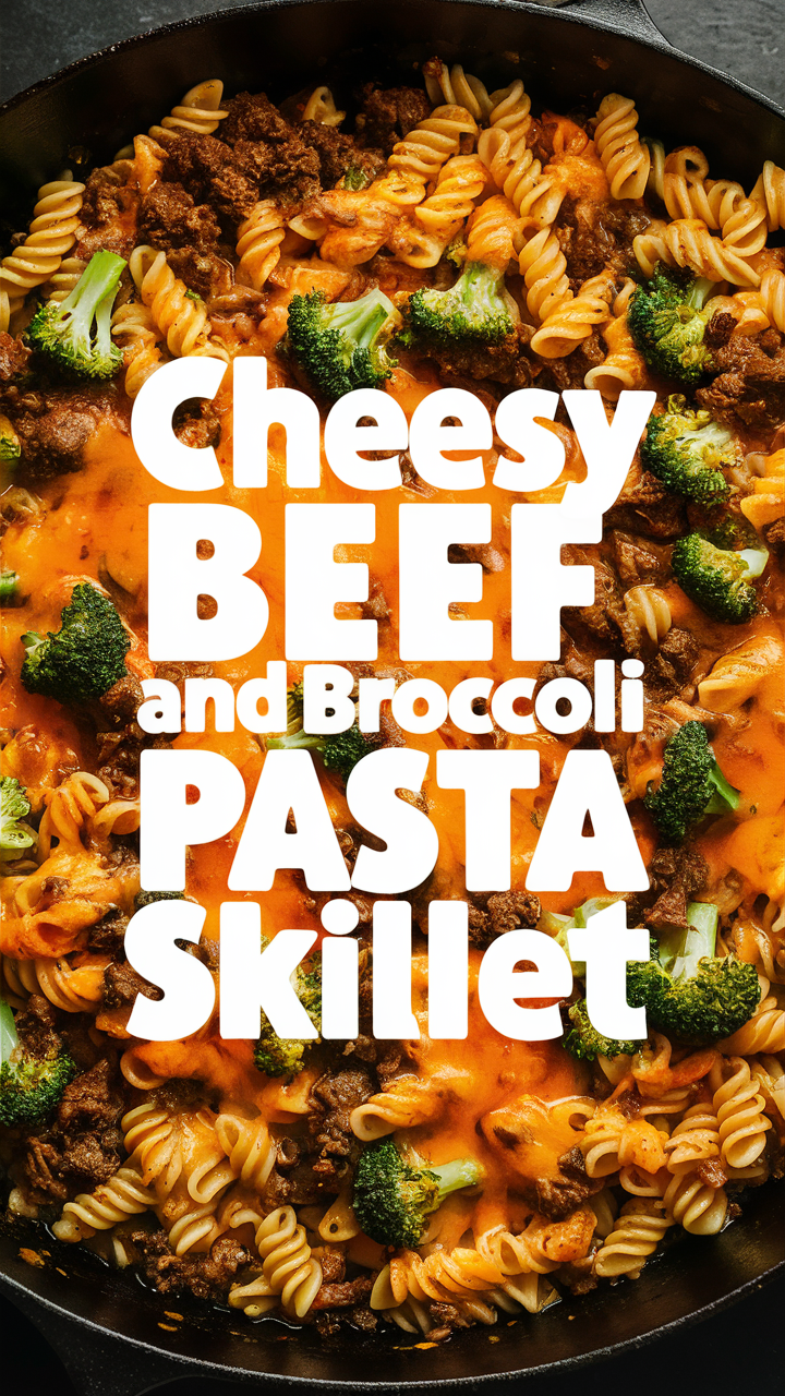 Cheesy beef skillet, Broccoli pasta recipe, Cheesy pasta recipe, Beef and broccoli dish, Delicious pasta skillet
