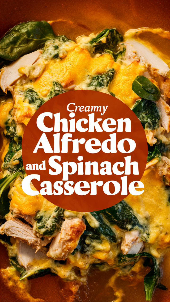 Creamy chicken alfredo casserole, Chicken alfredo spinach bake, Cheesy chicken alfredo casserole, Spinach chicken alfredo bake, Creamy spinach chicken casserole