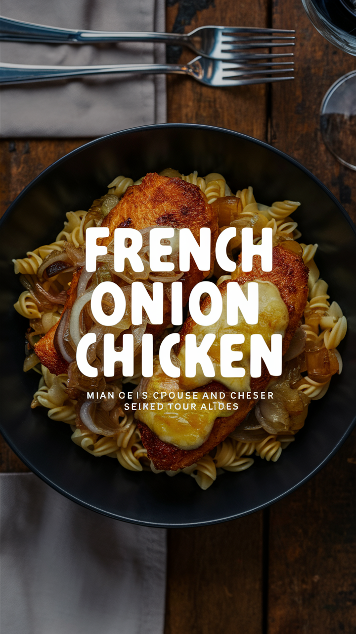 French onion chicken recipe, 
Gourmet chicken dishes, 
Delicious chicken dinner ideas, 
Homemade chicken recipe, 
Mouth-watering chicken meals