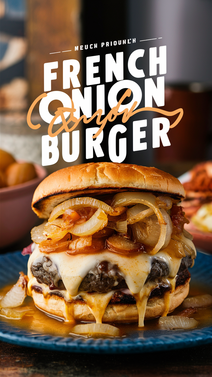 French Onion Soup Burger Recipe, Gourmet Burger Recipe, Homemade Burger Recipe, French Onion Burger Recipe, Delicious Burger Recipe
