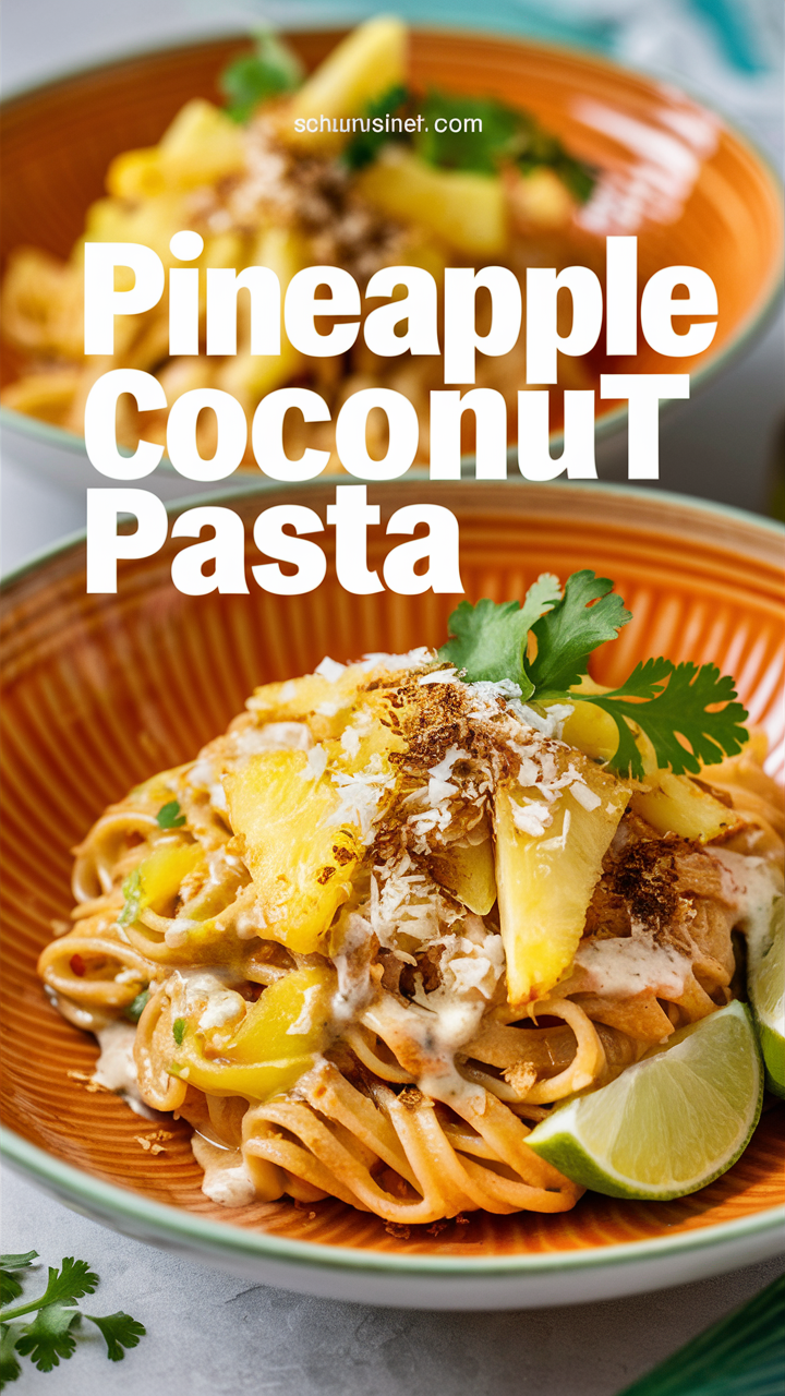 Pineapple pasta recipe, Coconut pineapple noodles, Pineapple coconut spaghetti, Tropical pasta dish, Exotic pasta salad