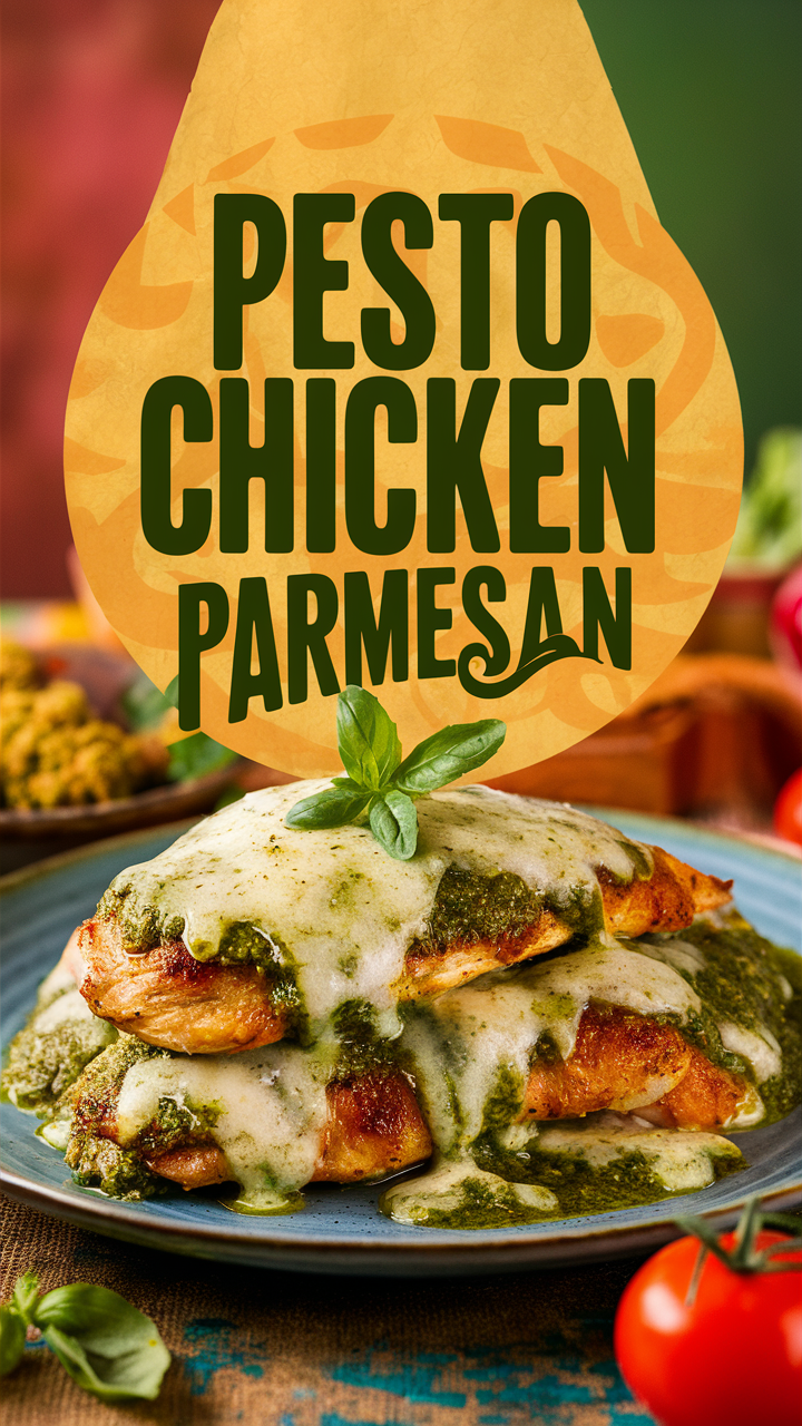 Pesto Chicken Parmesan, Chicken Parmesan recipe, Pesto chicken dish, Parmesan crusted chicken, Pesto chicken bake
