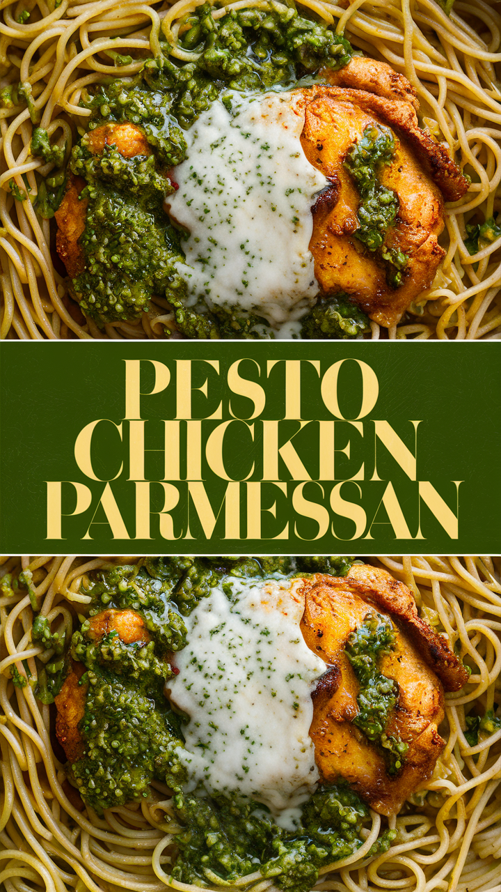 Pesto Chicken Parmesan, Chicken Parmesan recipe, Pesto chicken dish, Parmesan crusted chicken, Pesto chicken bake