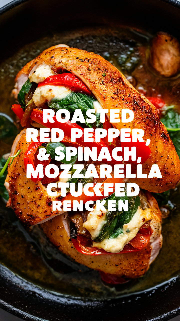 Roasted Red Pepper Stuffed Chicken, Spinach Mozzarella Chicken, Stuffed Chicken Recipe, Red Pepper Chicken, Mozzarella Stuffed Chicken