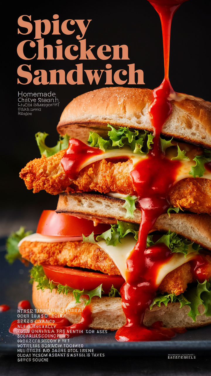 Spicy chicken sandwich, Homemade sauce, Gourmet chicken recipe, Savory chicken meal, Homemade spicy condiment