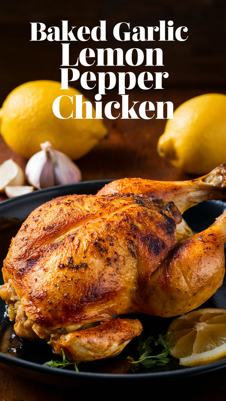 Garlic chicken, Lemon Pepper Chicken, Baked Chicken Recipe, Roasted Garlic Chicken, Herb Baked Chicken
