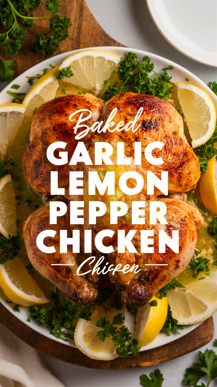 Garlic chicken, Lemon Pepper Chicken, Baked Chicken Recipe, Roasted Garlic Chicken, Herb Baked Chicken