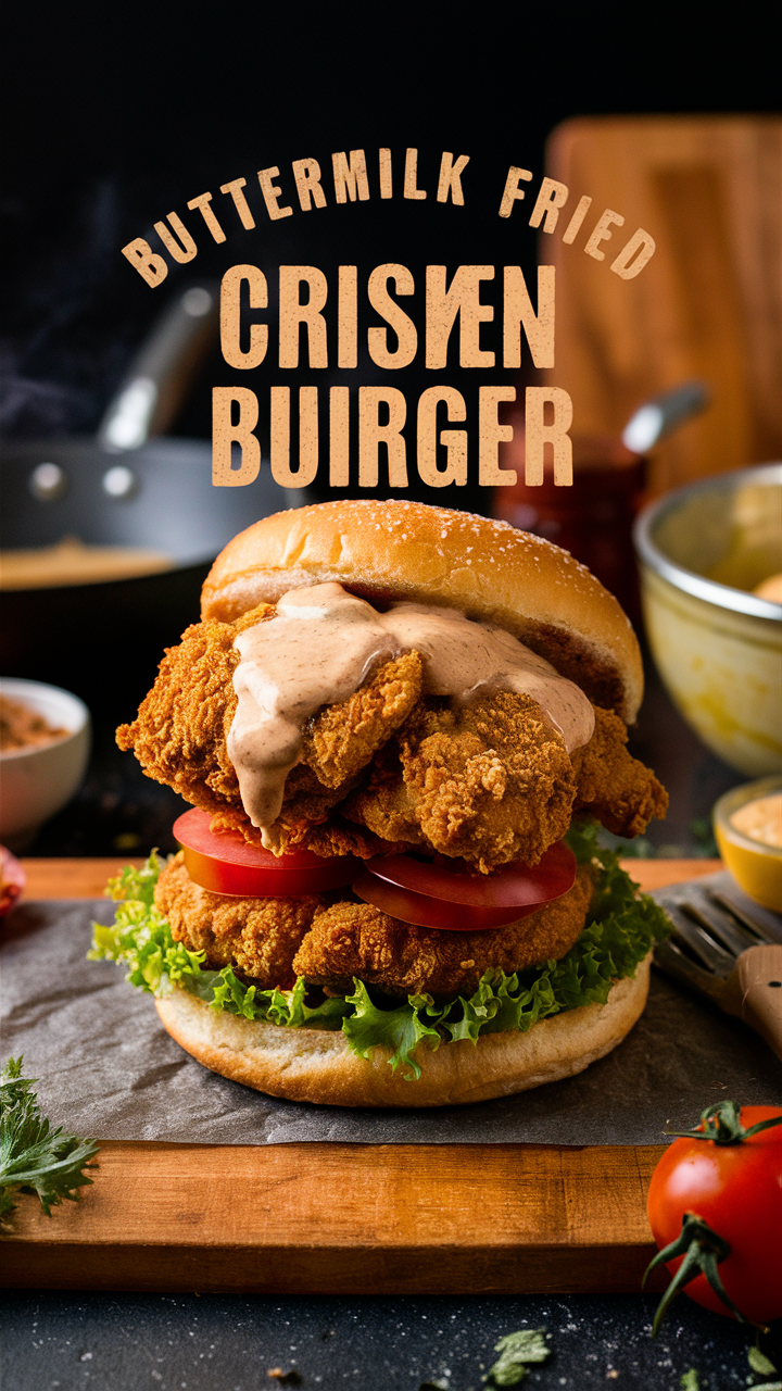 Fried chicken sandwich recipe, Homemade chicken burger, Crispy fried chicken burger, Buttermilk fried chicken recipe, Gourmet chicken sandwich