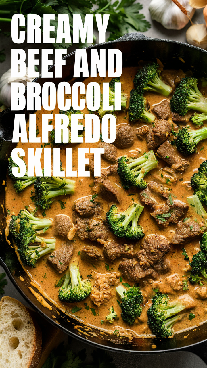 Beef and Broccoli Alfredo, Creamy Alfredo Skillet, Beef and Broccoli Skillet, Alfredo Beef Skillet, Creamy Beef Alfredo