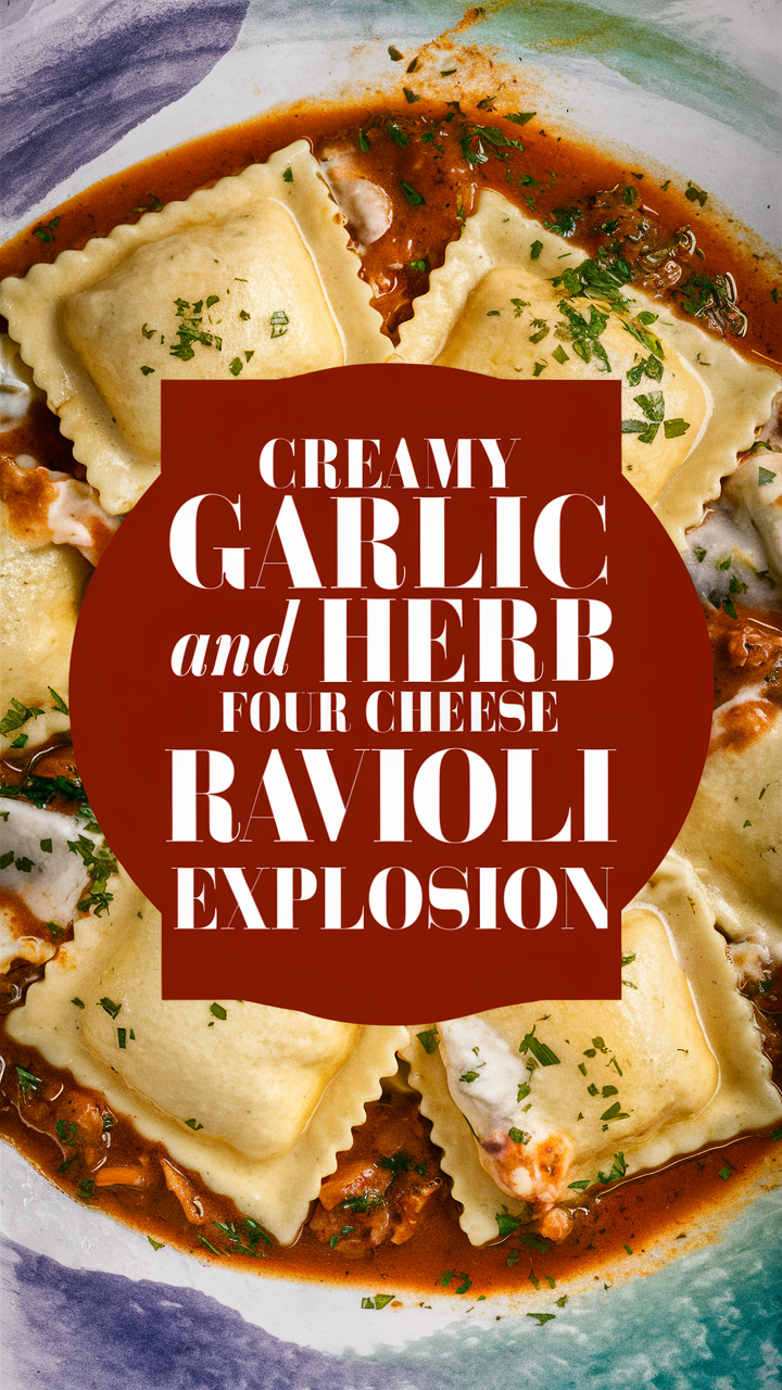 Garlic herb ravioli, Cheese ravioli dish, Creamy cheese pasta, Herb-infused ravioli, Cheesy pasta explosion