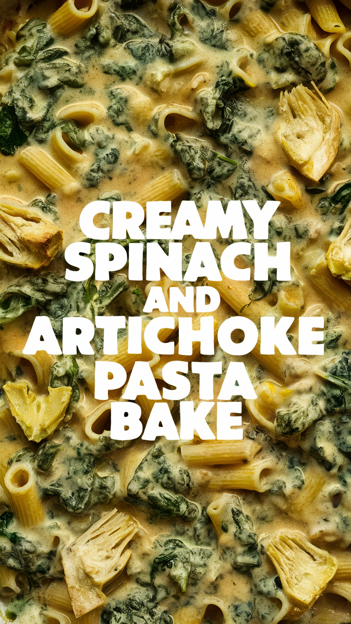 Creamy spinach pasta bake, Artichoke pasta bake, Spinach artichoke pasta bake, Baked spinach artichoke pasta, Creamy artichoke pasta