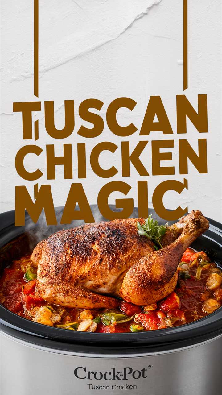 Crockpot Tuscan Chicken recipe, Tuscan chicken slow cooker, Crockpot Tuscan chicken thighs, Italian chicken crockpot, Slow cooker Tuscan chicken