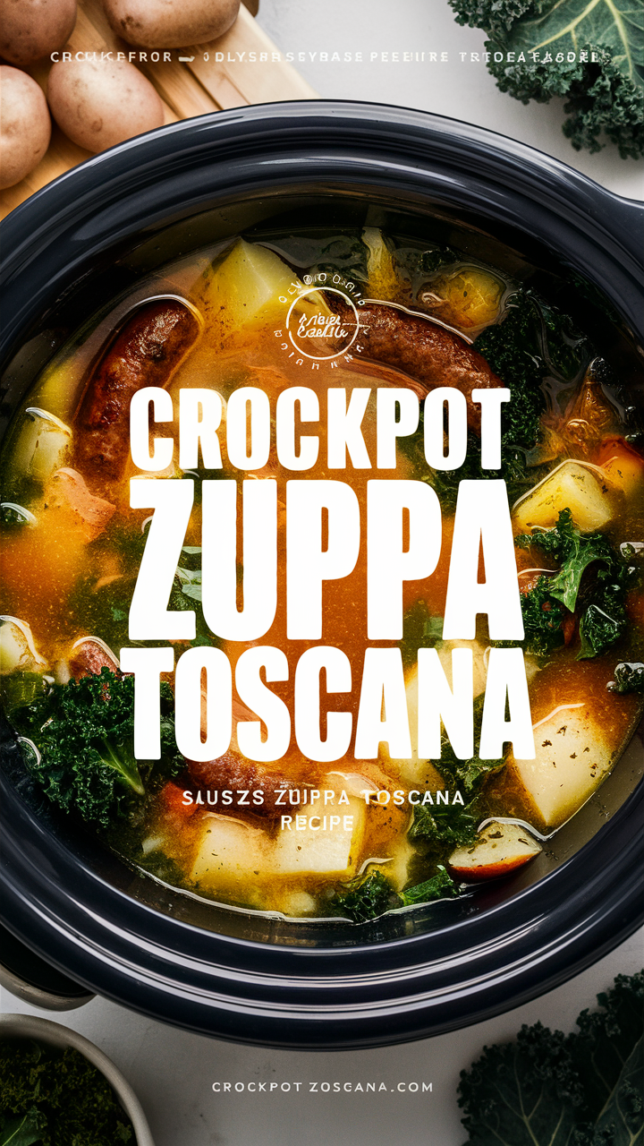 Crockpot Zuppa Toscana recipe, slow cooker Zuppa Toscana, creamy Tuscan soup, Italian sausage soup, Olive Garden Zuppa Toscana
