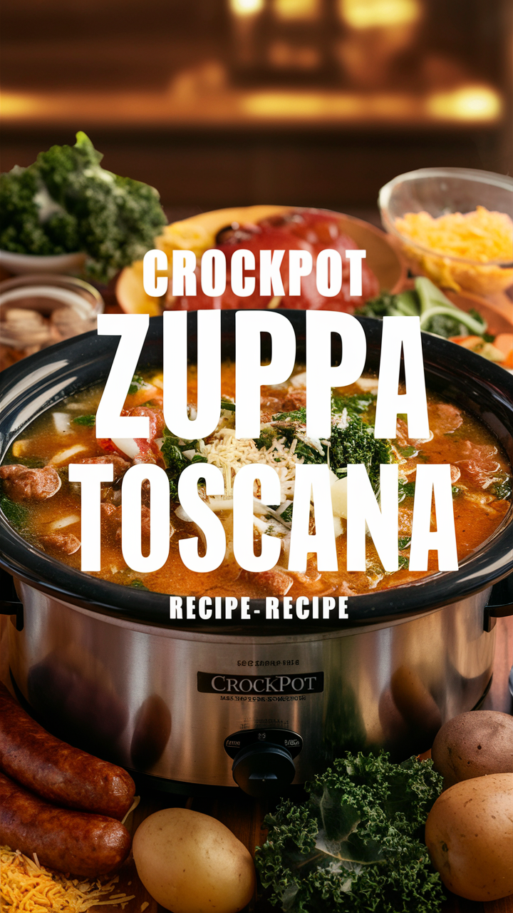 Crockpot Zuppa Toscana recipe, slow cooker Zuppa Toscana, creamy Tuscan soup, Italian sausage soup, Olive Garden Zuppa Toscana