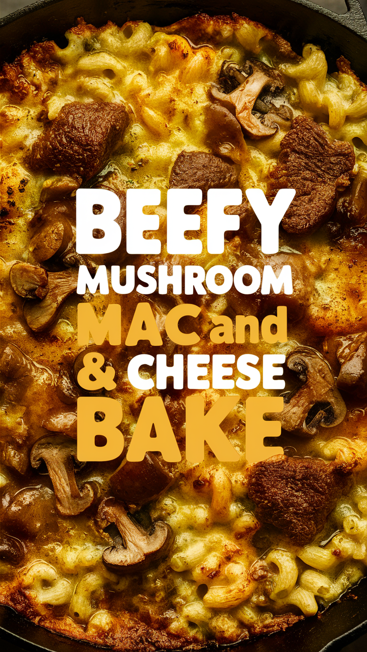Beef and mushroom casserole, Creamy mushroom pasta bake, Cheesy beef and mushroom bake, Gourmet mac and cheese bake, Savory mushroom beef casserole