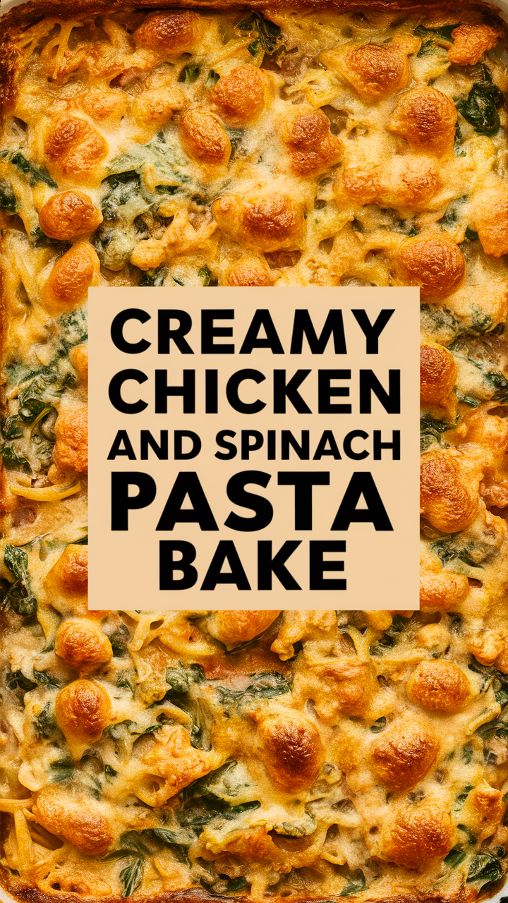 Creamy chicken bake, Chicken spinach bake, Spinach pasta bake, Creamy pasta bake, Chicken and spinach pasta