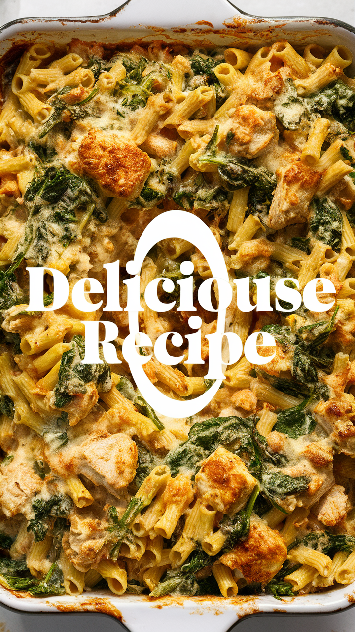 Creamy chicken bake, Chicken spinach bake, Spinach pasta bake, Creamy pasta bake, Chicken and spinach pasta