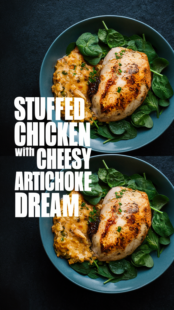 Stuffed chicken recipe, Artichoke chicken recipe, Cheesy spinach chicken, Spinach stuffed chicken breasts, Chicken artichoke bake