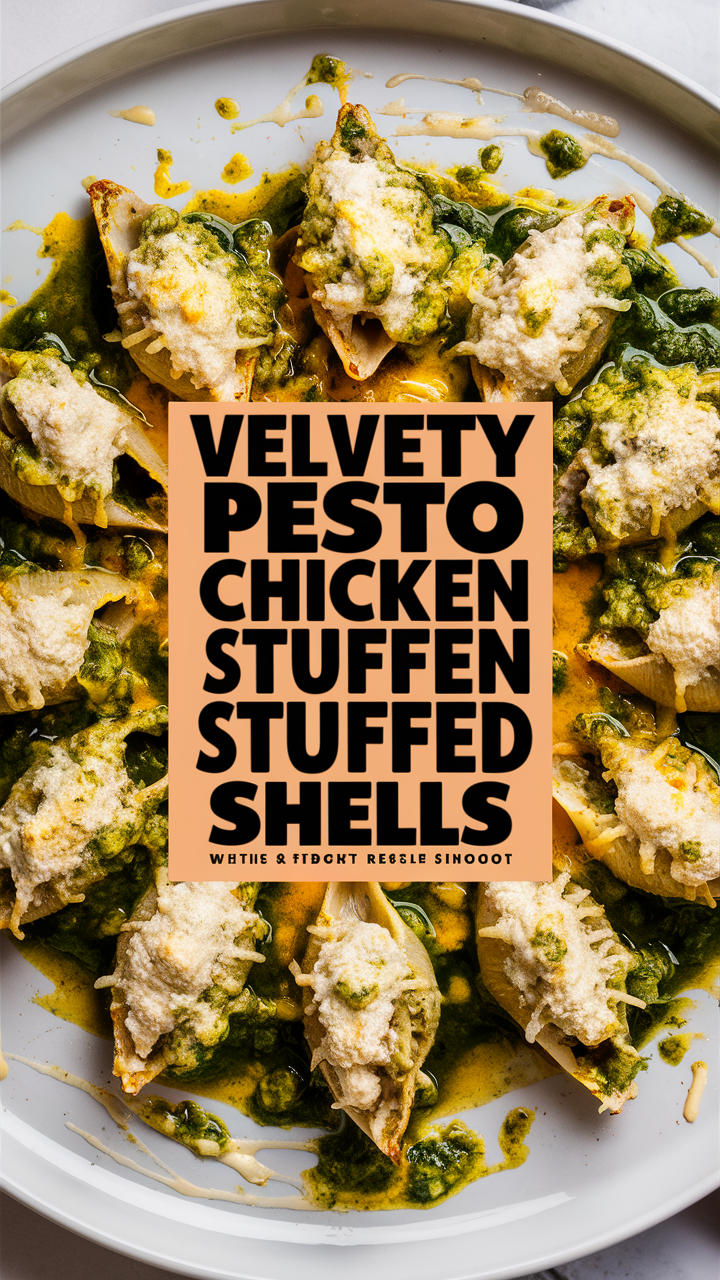 Velvety Pesto Chicken Stuffed Shells, Chicken Stuffed Shells, Pesto Chicken Recipe, Stuffed Shells with Chicken, Pesto Stuffed Shells