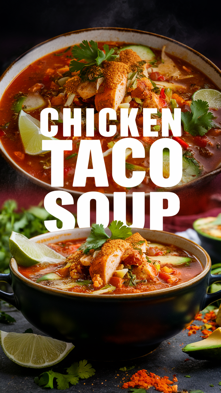 Chicken taco soup, Healthy soup recipe, Spicy chicken soup, Mexican chicken stew, Easy chicken taco soup