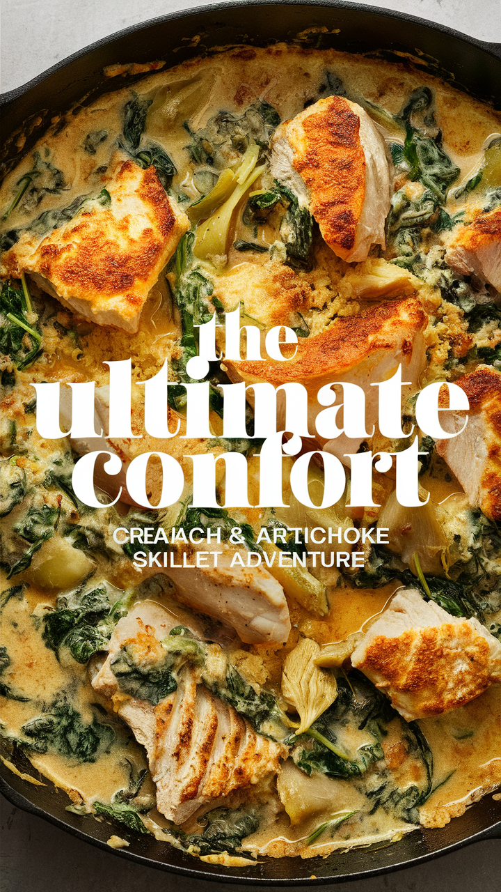 Spinach and Artichoke Chicken, Chicken Skillet Recipe, Creamy Chicken Skillet, Spinach Artichoke Dip, Artichoke Chicken Skillet