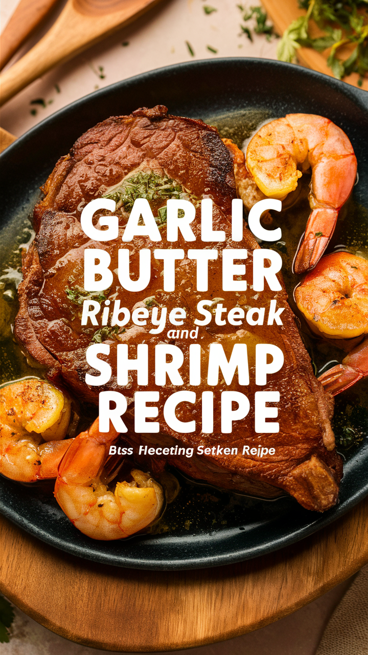 Garlic butter steak, Garlic butter shrimp, Surf and turf recipe, Ribeye steak recipe, Steak and shrimp dinner