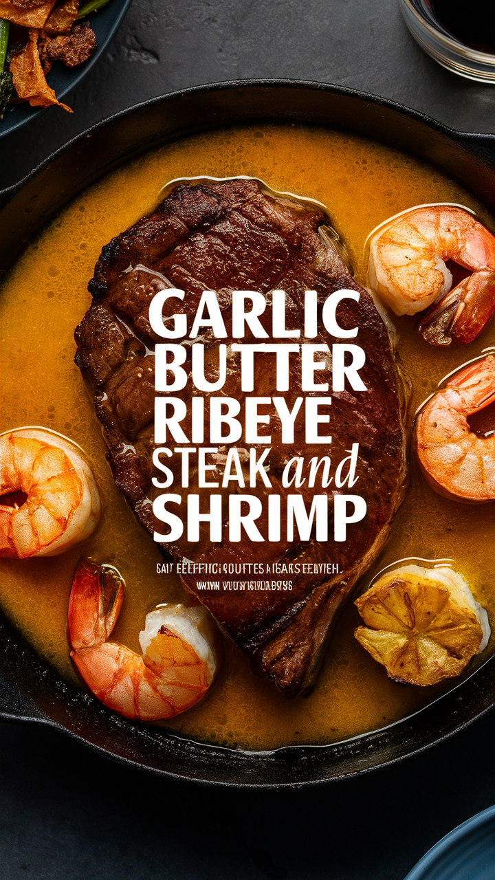 Garlic butter steak, Garlic butter shrimp, Surf and turf recipe, Ribeye steak recipe, Steak and shrimp dinner