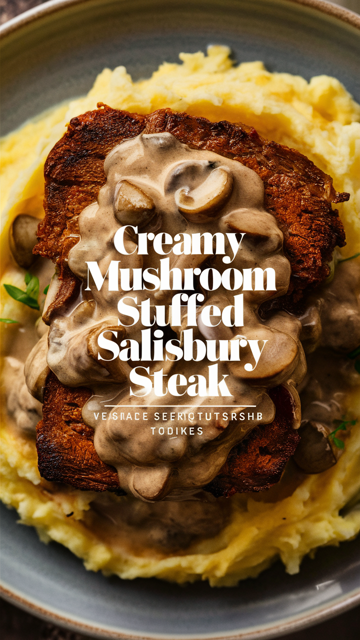 Creamy mushroom steak, Stuffed Salisbury steak, Gourmet mushroom recipes, Delicious steak dishes, Homemade stuffed steak