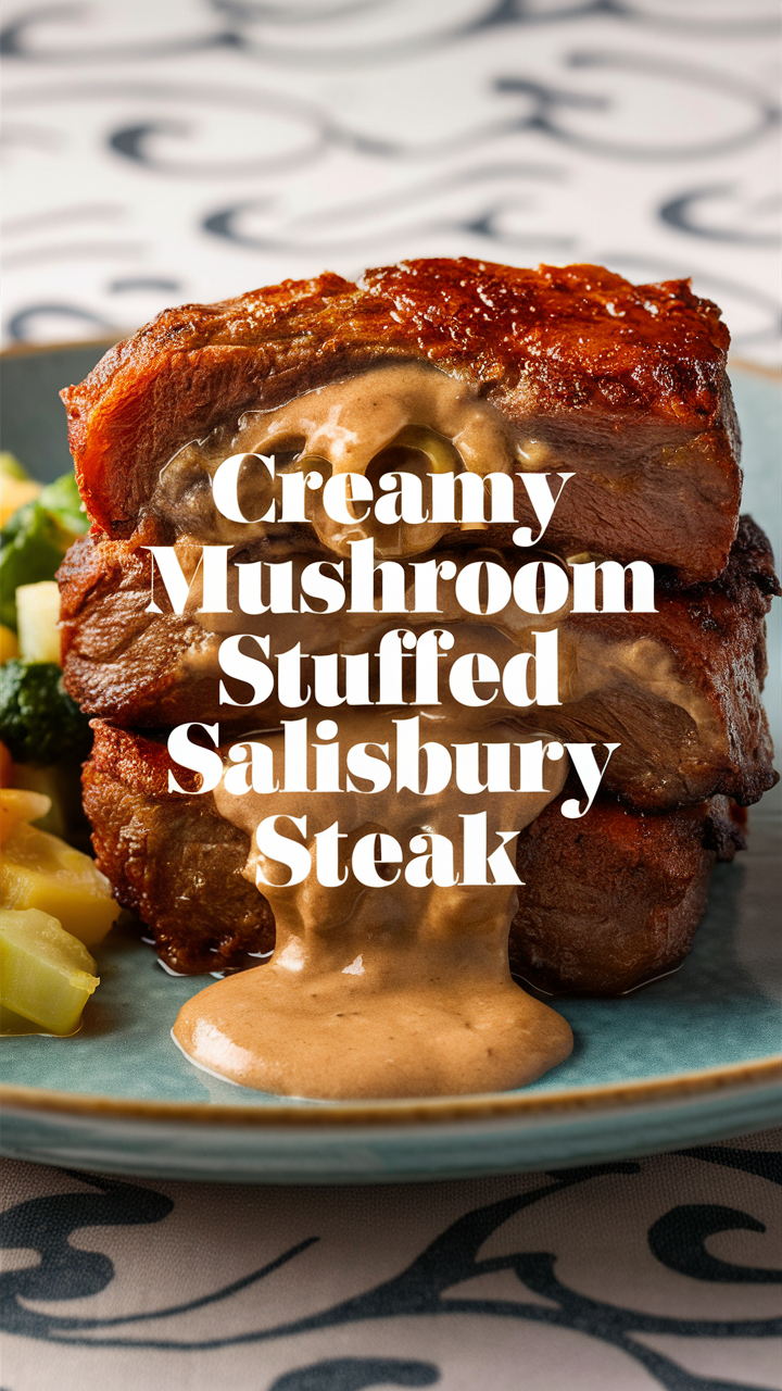 Creamy mushroom steak, Stuffed Salisbury steak, Gourmet mushroom recipes, Delicious steak dishes, Homemade stuffed steak