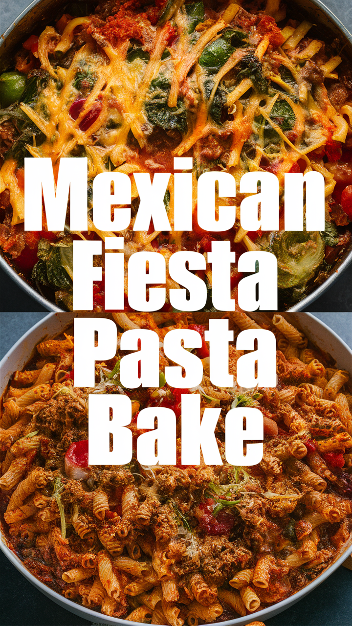 Mexican pasta recipe, Fiesta pasta bake, Mexican dinner idea, Mexican pasta casserole, Spicy Mexican pasta
