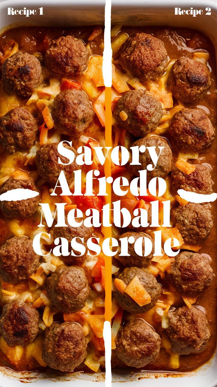 Savory meatballs, Meatball casserole, Alfredo sauce, Italian casserole, Baked meatballs