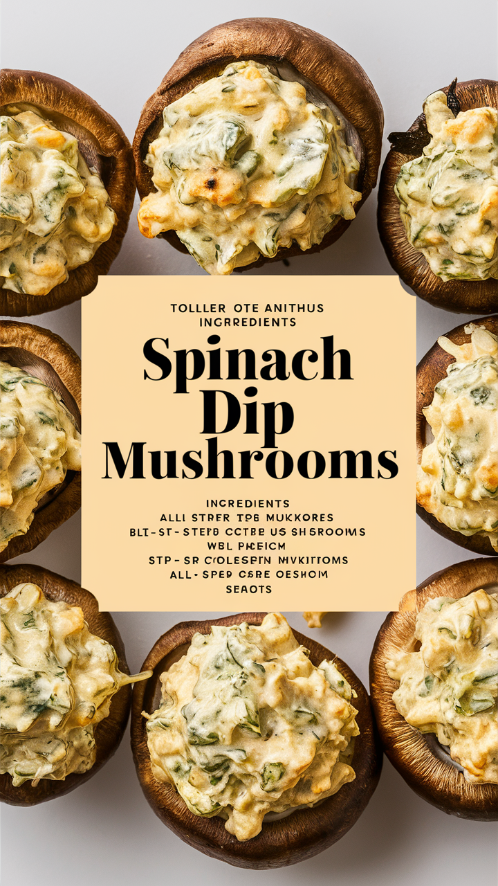 Spinach Dip Stuffed Mushrooms, Creamy Spinach Stuffed Mushrooms, Cheesy Spinach Dip, Spinach and Cheese Stuffed Mushrooms, Savory Spinach Dip