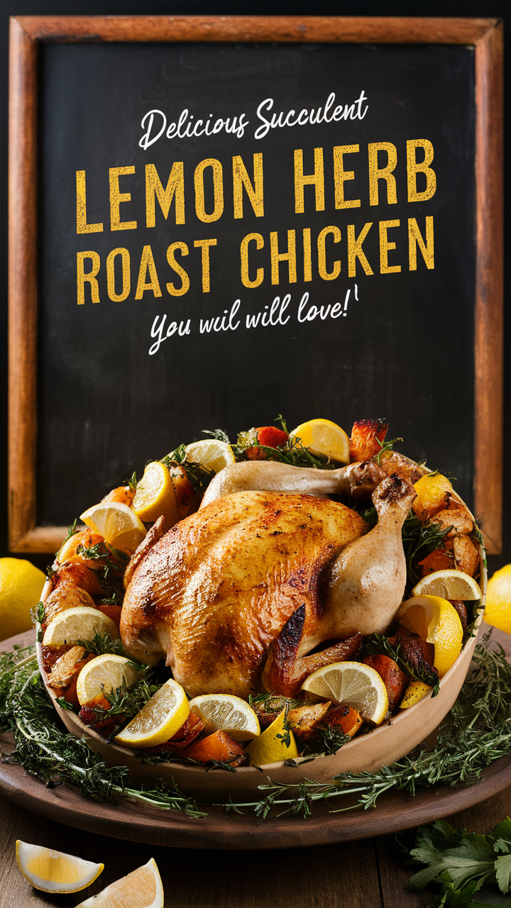 Lemon herb chicken, Roast chicken recipe, Citrus herb roast, Easy roast chicken, Lemon herb marinade