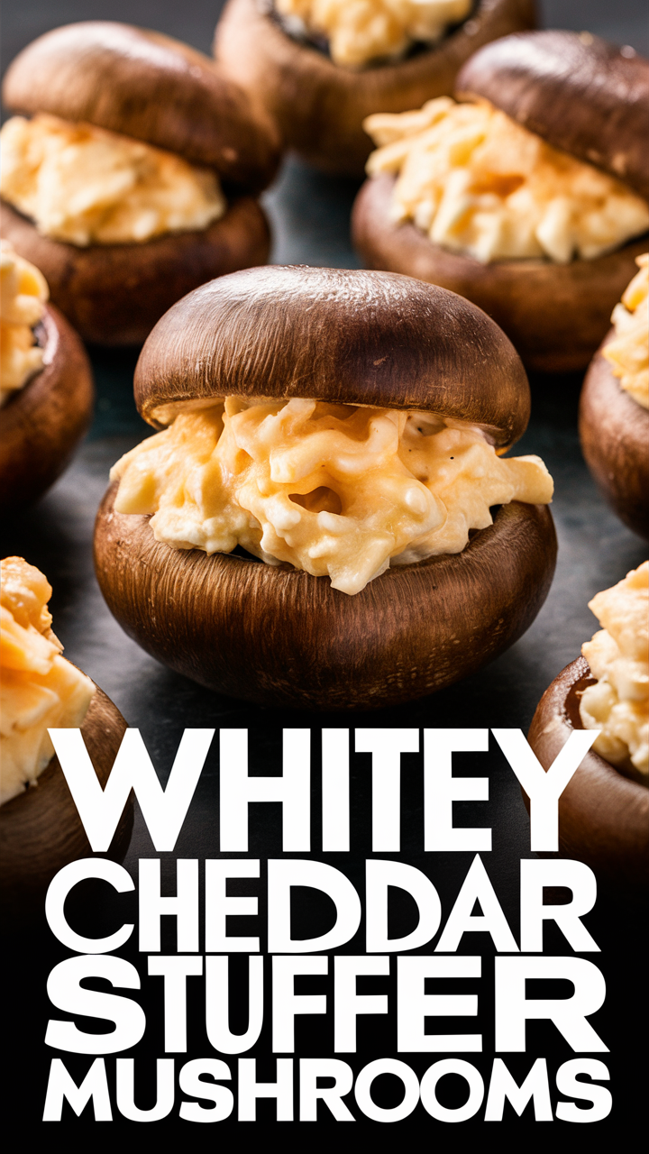 White Cheddar Stuffed Mushrooms recipe, Cheesy Stuffed Mushrooms, Gourmet Stuffed Mushroom appetizer, Stuffed Mushrooms with Cheddar, Best Stuffed Mushrooms recipe