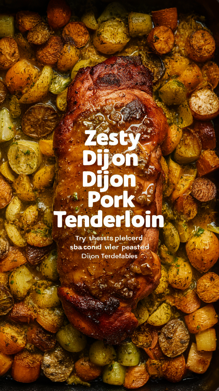 Pork tenderloin recipe, Dijon mustard, Roasted vegetables, Easy dinner recipe, Healthy dinner option